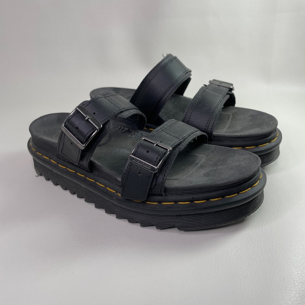 Dr. Martens Myles Brando Leather Buckle Slide Sandals Mens 7 Womens 8 NJ004